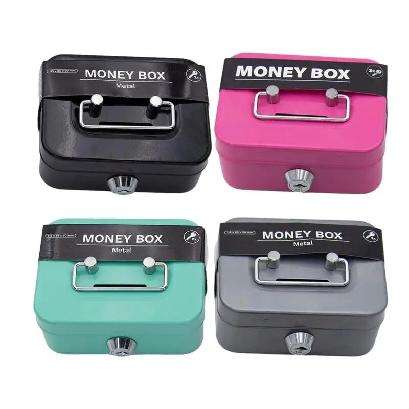 Mini Cash Money Box Metal Security Lock Box Lockable Money Bank ...
