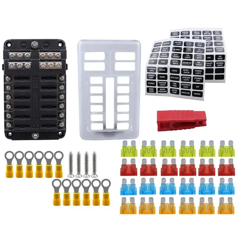 12 Way Automotive Fuse Box 12-Way Cars Plug-In Screw Wiring Fuse Block ...