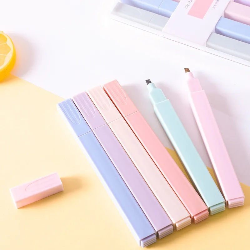 6 pcs/set Brief Style Pale Color Highlighter Fluorescent Pen Art ...