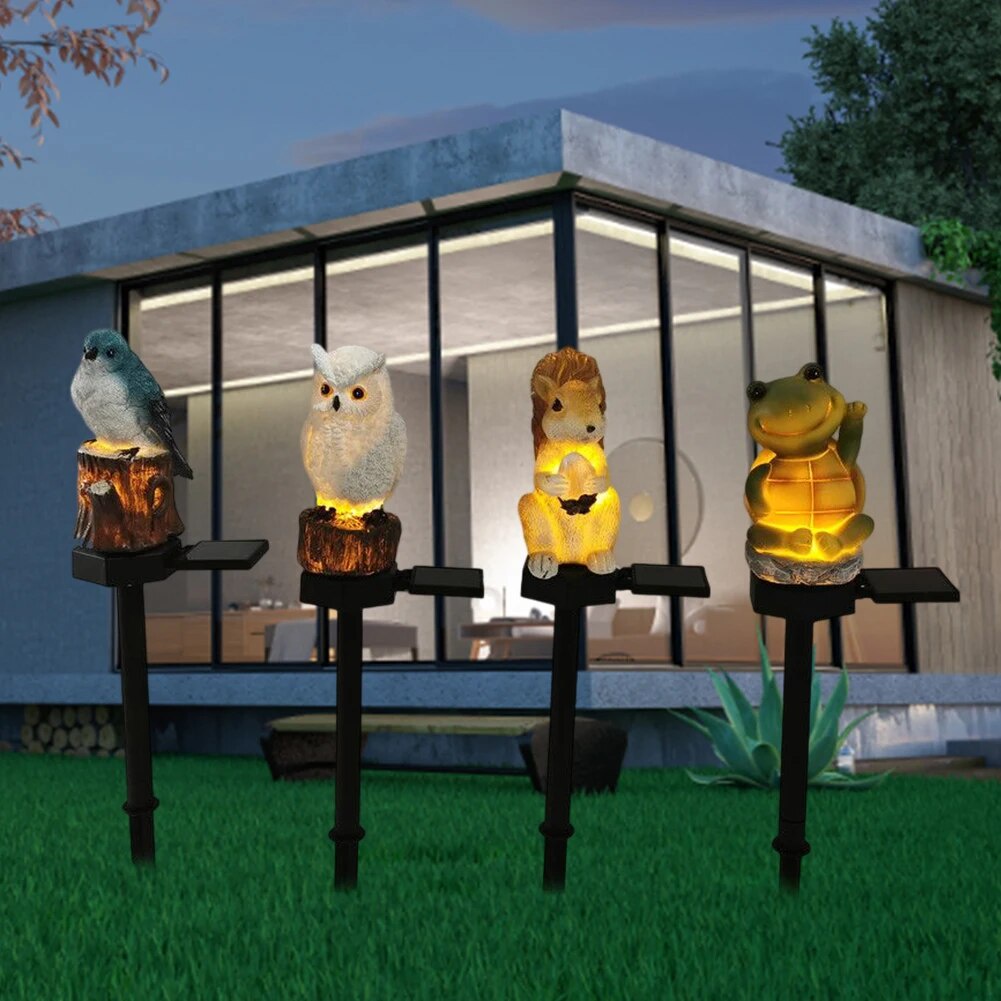 Solar Ground Plug Light Turtle Bird Owl Squirrel Resin Animal Outdoor ...