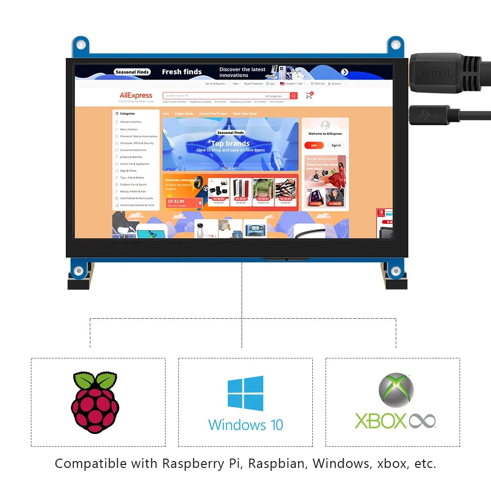 2023 NEW monitor Raspberry Pi Screen Touchscreen LCD module 1024x600 ...