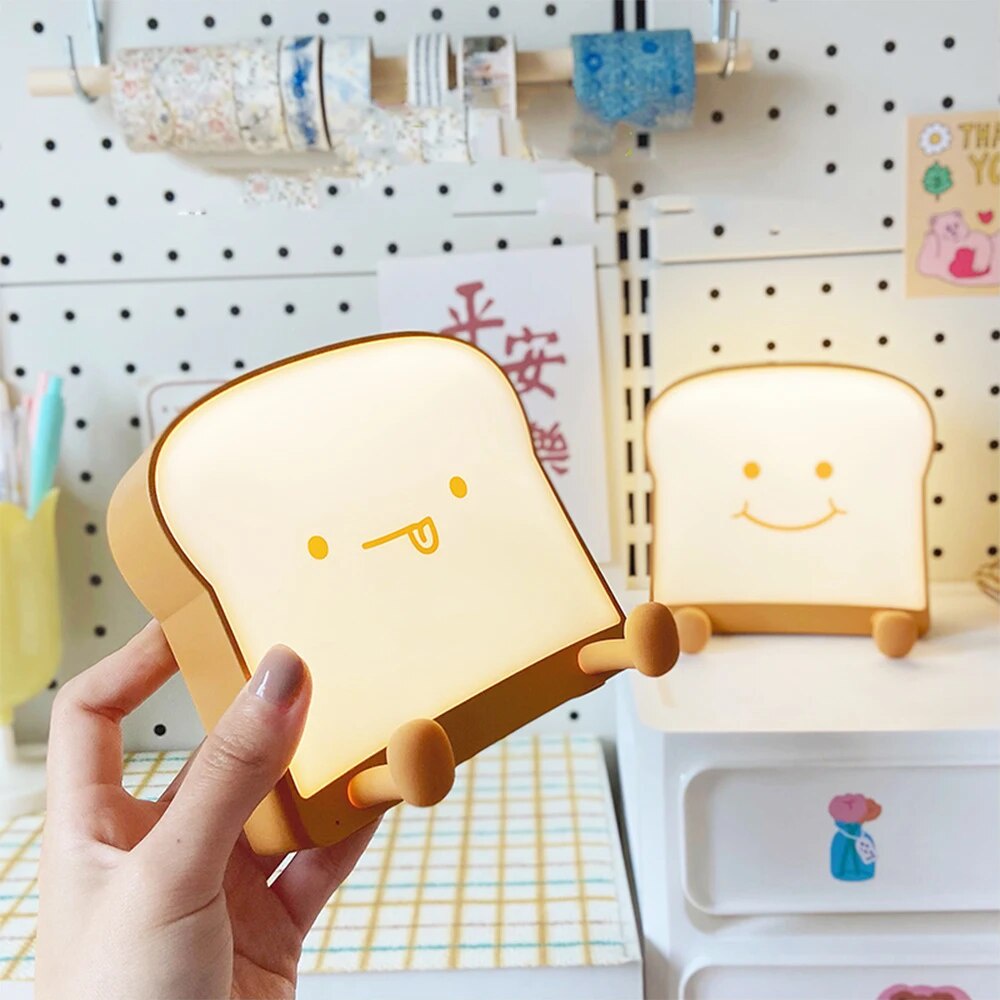 ⋛novelty Toast Bread Night Light Usb Creative Cartoon Bedside Silicone