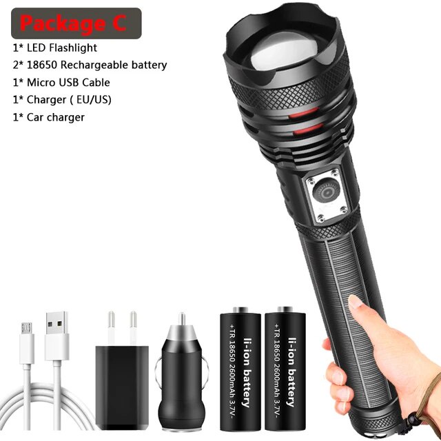 246 The Most Brightest 1000,000LM XHP160 Led Flashlight Zoomable Type-C ...