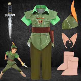 Bambino Peter Pan Costume Pretend Play Outfit Peter Pan Costume Elf Cosplay  Outfit con cappello Halloween Party Cosplay Suit for kids