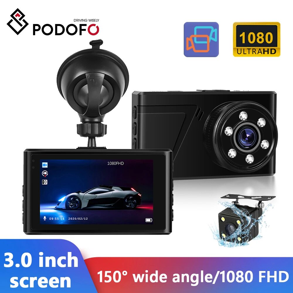 Podofo 3 Inch Car DVR Monitor Dash Cam Drive Recorder Rear View Camera ...