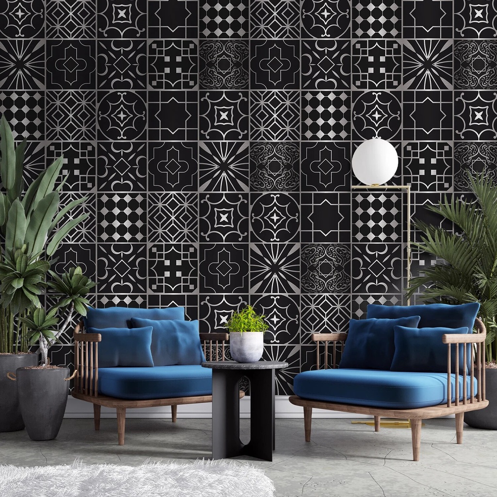 Bathroom wall decoration ceramic tile stickers metal texture black and ...