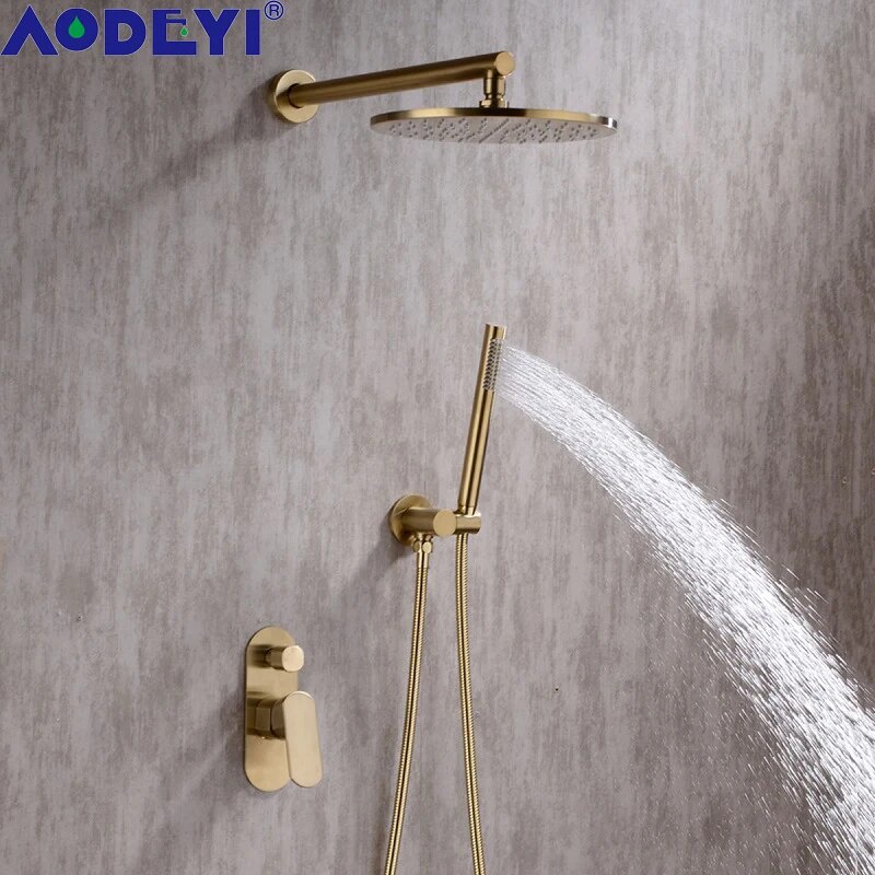 Brushed Gold Shower Set, 2 Way Wall Mounted Concealed Rough In Valve ...