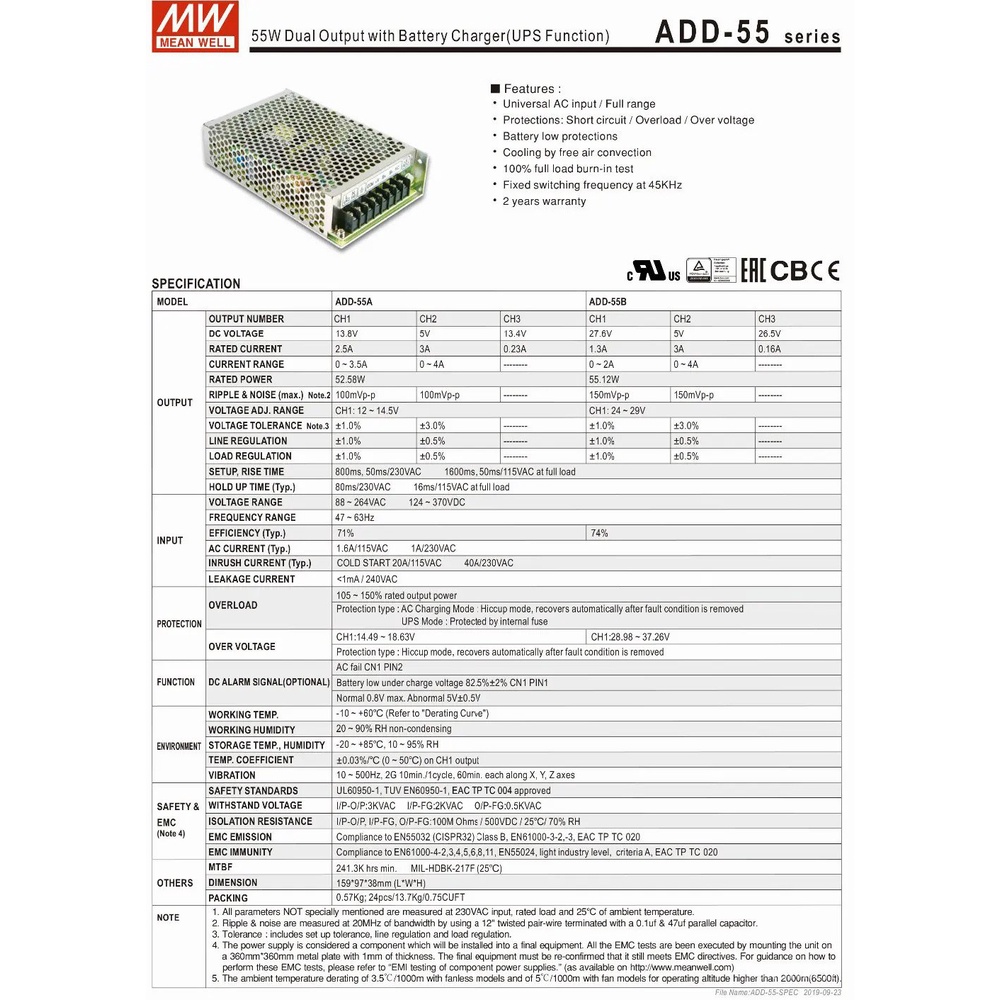 Original Mean Well ADD-55B meanwell Security Series 27.6V 5V 55.12W ...