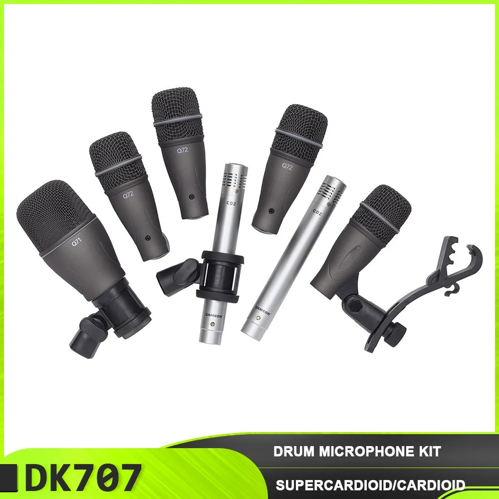 SAMSON DK707 7 Piece Drum Mic Microphone Kit Full range instrument recording condenser mic inc CW