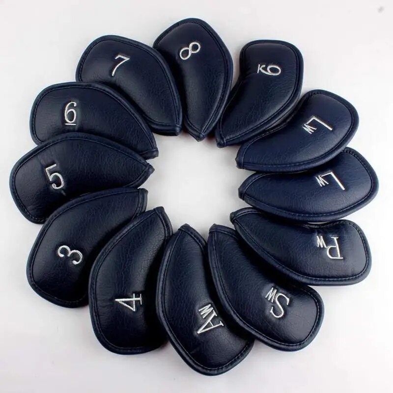 57m 12PCS/set Golf Iron Head Covers Black PU Leather Golf Iron Head ...