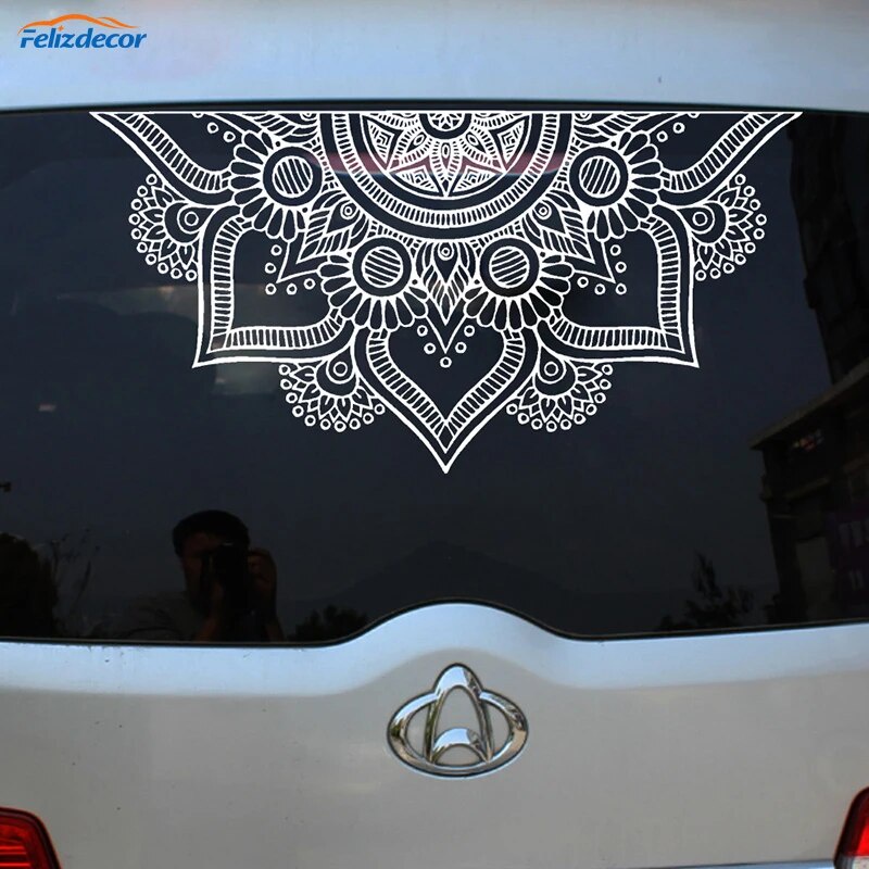 02x Extreme Beauty Of Special Culture Half Mandala Flower Car Stickers 