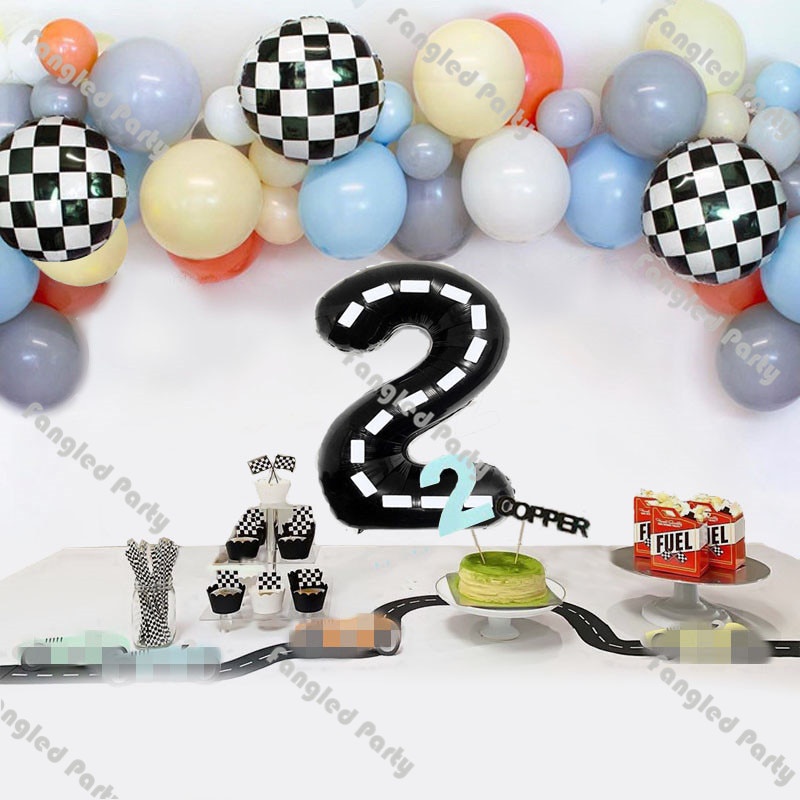 02Y 68pcs Vintage Race Car Balloon Garland Kit Black White Checkered