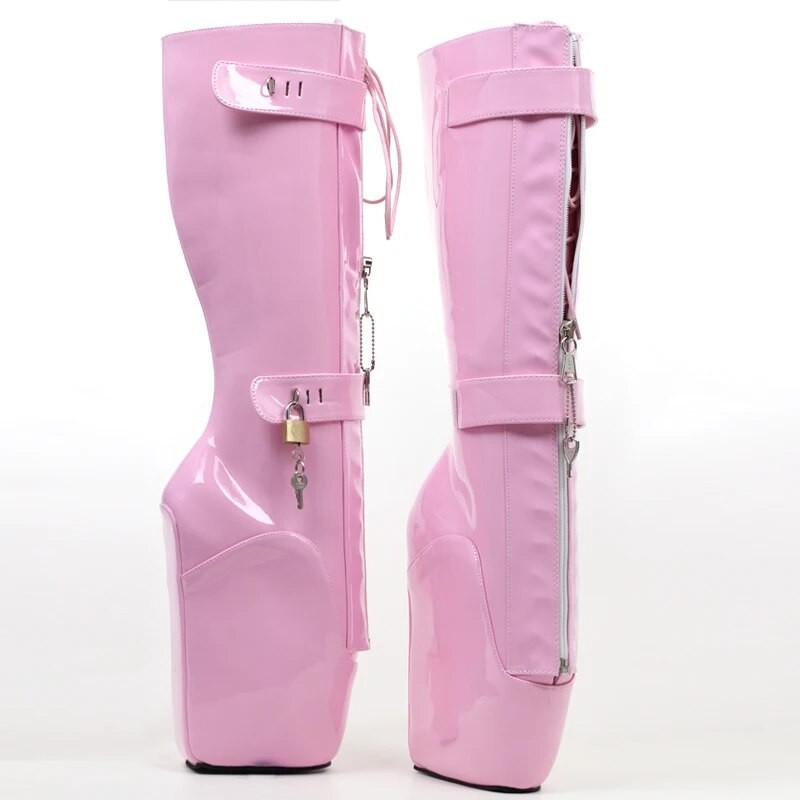 ☹CACA 2023 Women Fetish Knee Ballet Boots,18cm Wedges Heelless,Men Pole ...