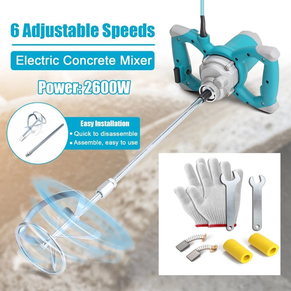 2600W Electric Concrete Mixer Handheld 6 Speeds Concrete Cement Mixer ...