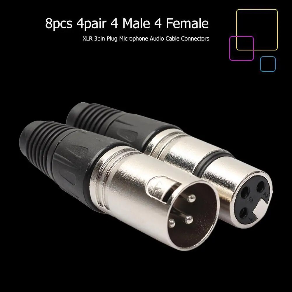 8pcs Plug Connector 4 Male 4 Female 3Pin Audio Microphone Connector ...