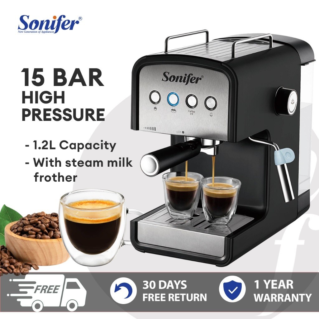 Sonifer Espresso Machines with milk frother 15 Bar Fast Heating Automatic Cappuccino Coffee Maker Shopee Philippines