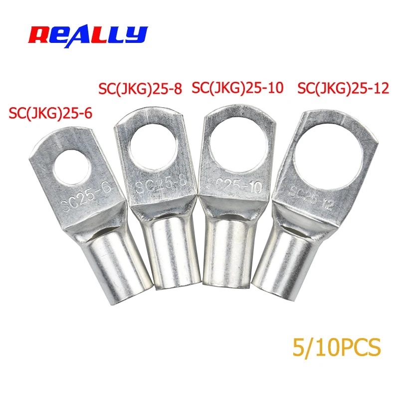 Ring Terminals 10PCS/5PCS SC25-6 25-8 25-10 25-12 Copper Cable Lug Kit Bolt Hole Tinned Cable Lugs Battery Terminals Copper Nose Wire Connector (Color : SC25-10, Pins : 10PCS