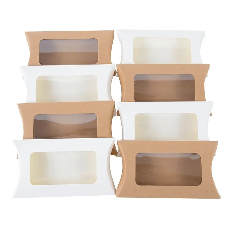 10/20Pcs Window Gift Box Packaging Pillow Shape Candy Box Kraft Paper ...