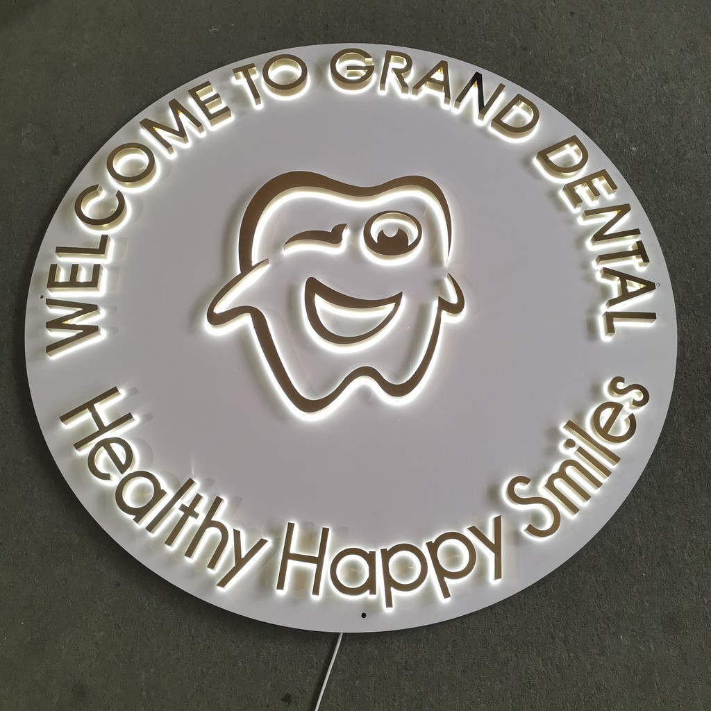 Tooth Logo Indoor Wall Backlit Letter Sign Gold Stainless Steel Led ...