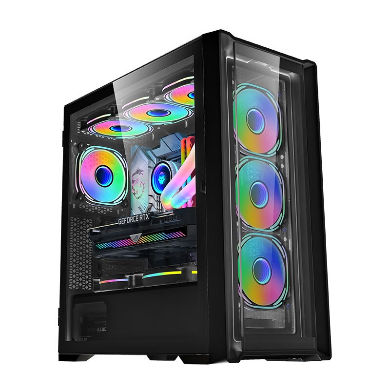 Powercase Full Tower ATX Desktop PC Casing Black LCD Side Glass Acrylic ...