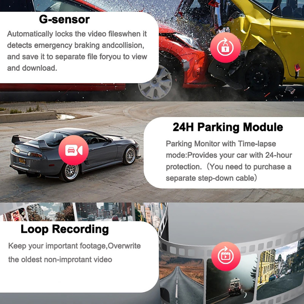 ZJCGO 2K 4K Car DVR Dash Cam Wifi Front Rear Camera 2 Lens 24h for ...