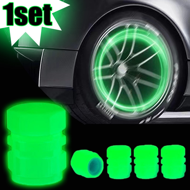 ⊹4pcs Luminous Valve Caps Car Fluorescent Tire Valves Cap Glow In The Dark Car Motorcycle Bike W