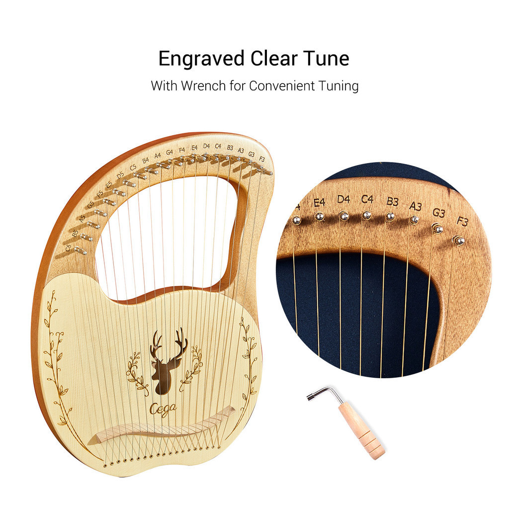 19String Wooden Lyre Harp Resonance Box String Instrument & Tuning ...