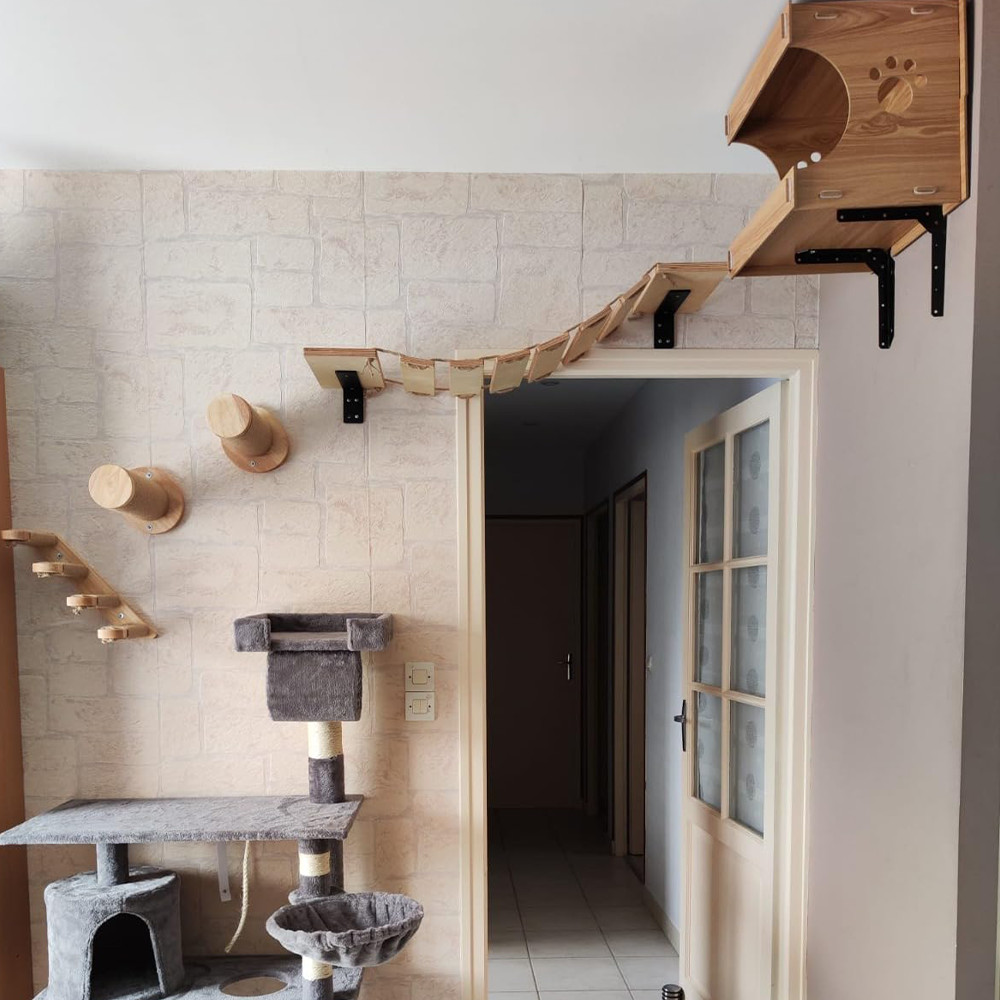 Cat Wall Wooden Climbing Shelves Cat Hammock Sisal Repo Ladder and ...