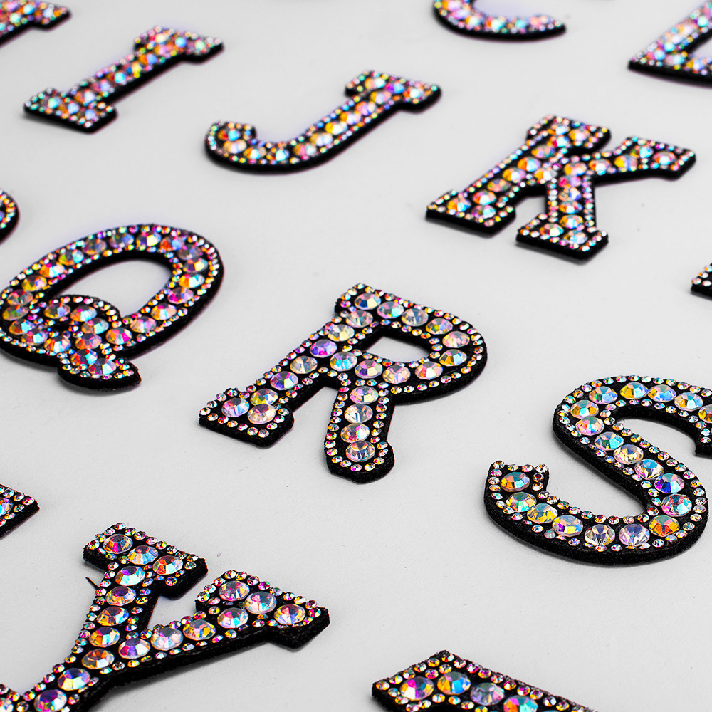AZ 1pcs Rhinestone English Alphabet Letter Applique 3D Iron On letters ...
