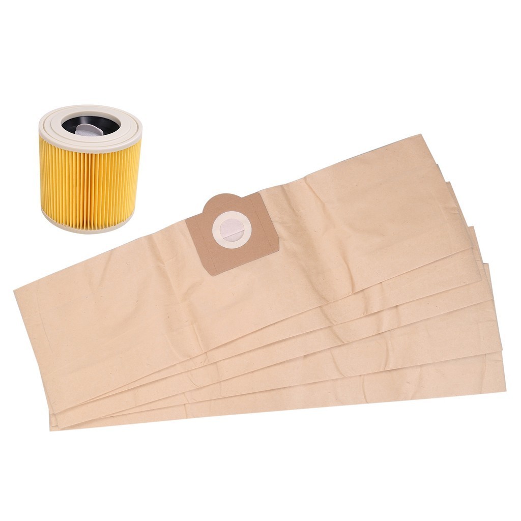 ☽5X Dust Bag 1X Filter for KARCHER WD3 Premium WD 3,300 M WD 3,200 WD3 ...