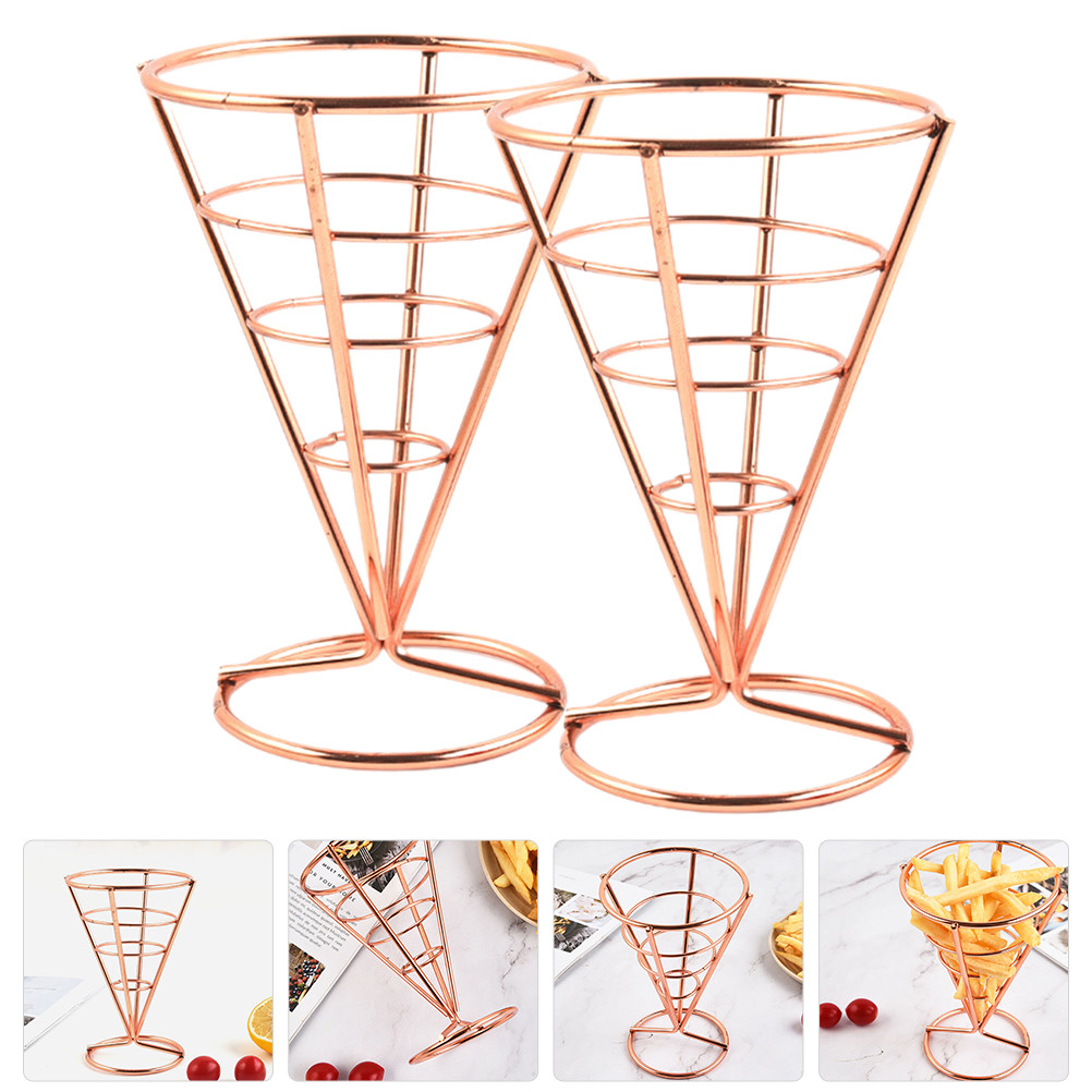 2 Pcs French Fries Rack Cone Snack Holder Display Stand Chips Basket ...