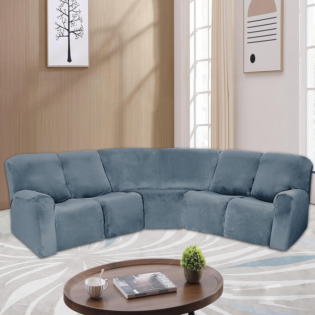 7Piece L Shape Velvet Stretch Recliner Corner Sofa Covers for Sectional ...