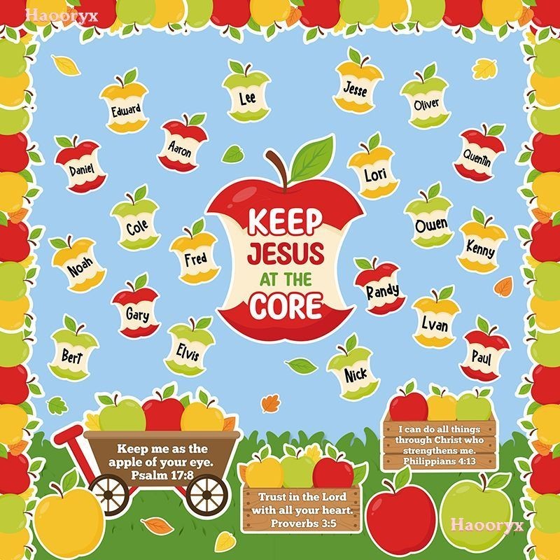 Autumn Maple Leaf Apple Cutouts Fall Theme Jesus In The Core Name Tags ...