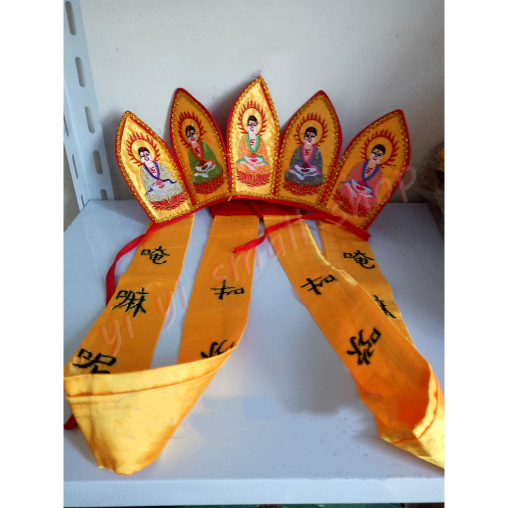 Five Buddha crown, fine embroidery, Dharma hat, Buddha hat, high ...
