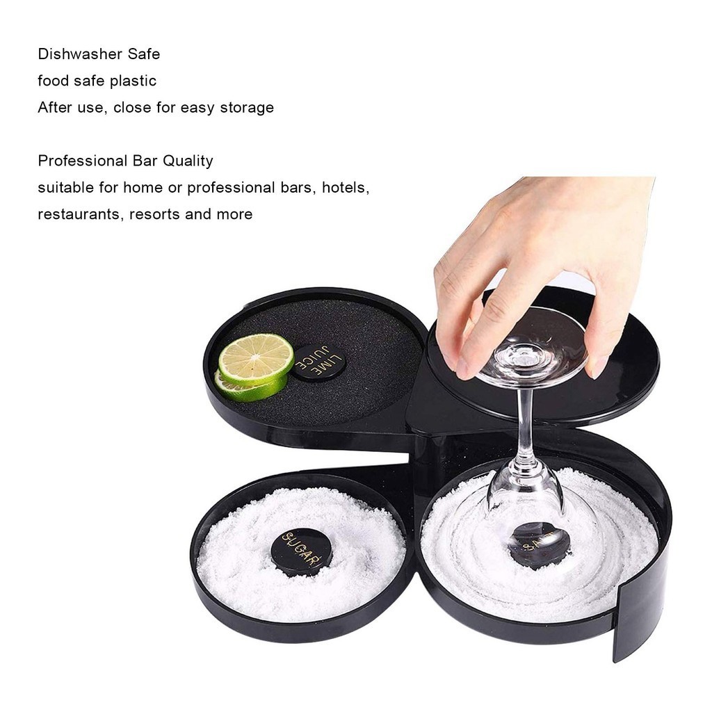 3 Tier Bar Glass Rimmer Food Grade Professional Sugar Salt Rimmers