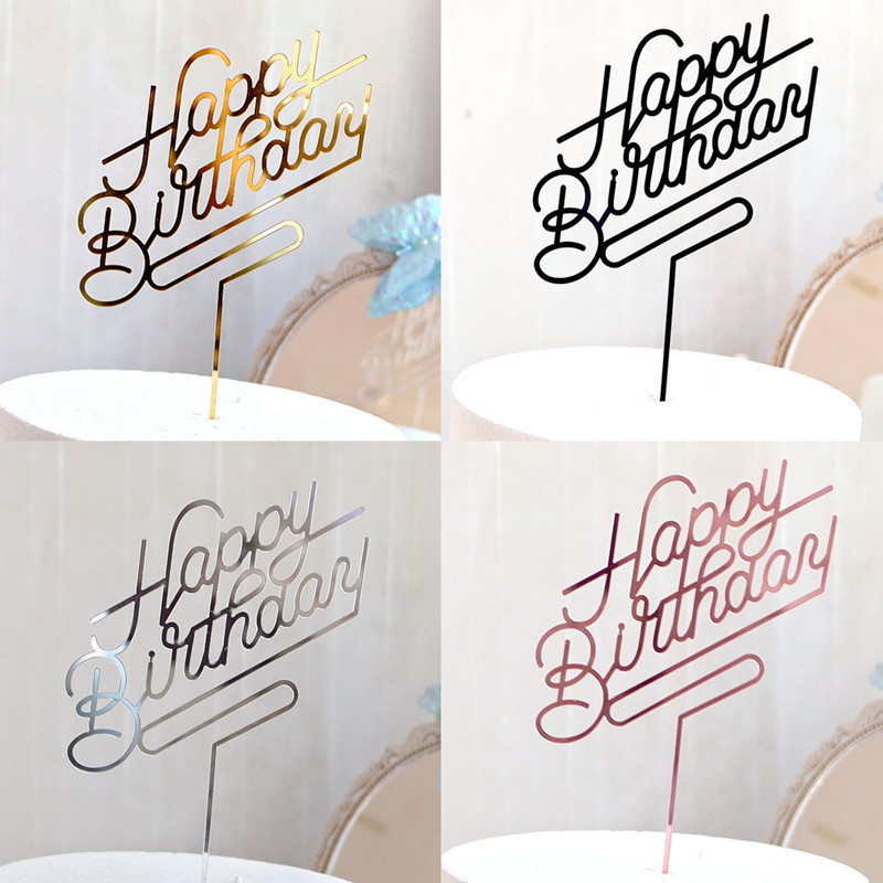 1PC Happy Birthday Cake Topper Rose Gold Black Birthday Acrylic Cake ...