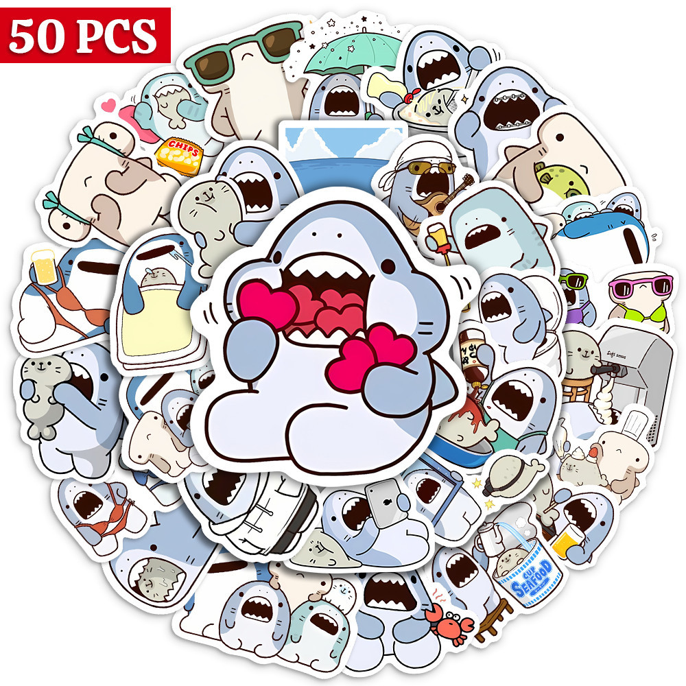 Cute Cartoon Sharks Friends Stickers Cool Graffiti Decals DIY ...