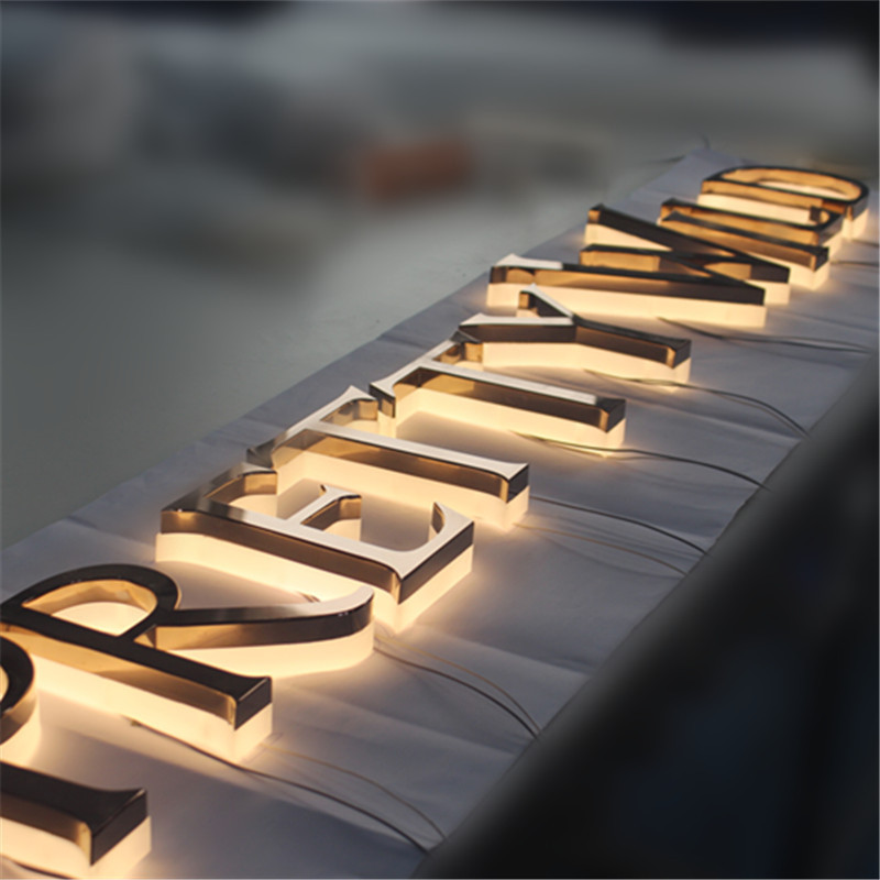 Rose Gold polished Stainless Steel BackLit Advertising Sign 3D Halo Led ...