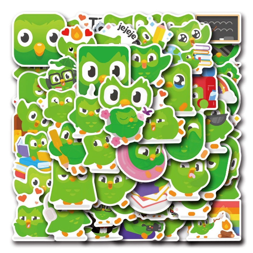 10/55pcs Cartoon Spirit Duolingo Graffiti Stickers Decorative Luggage Scooters Hand Account Guka