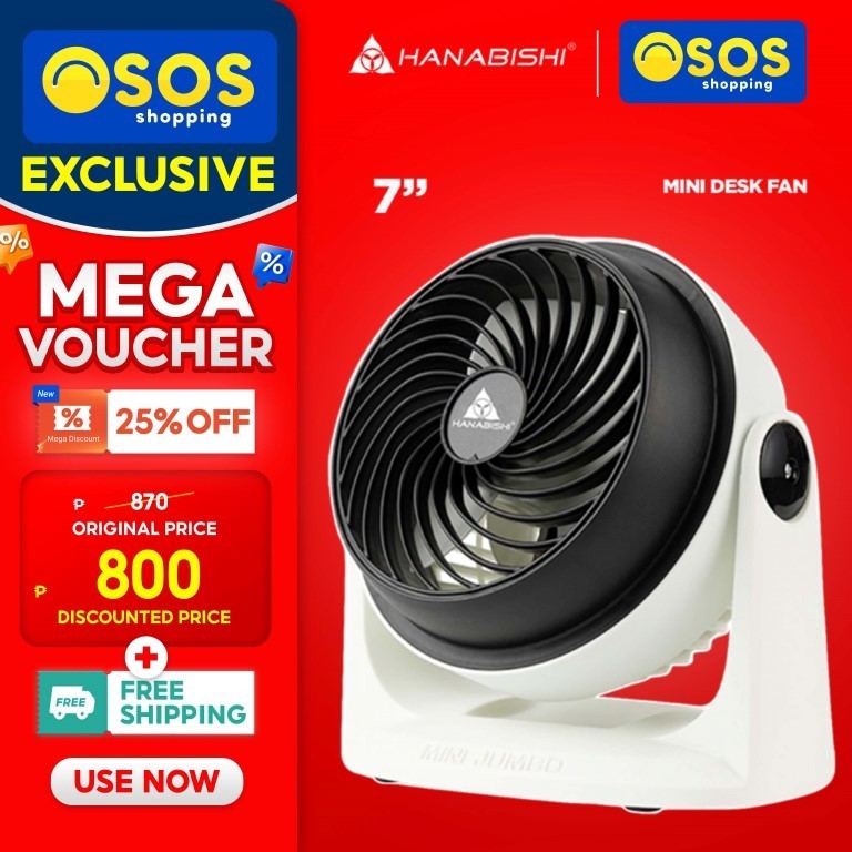 Hanabishi 7 Inch Mini Jumbo Desk Fan High Velocity Cool Electric Fan ...