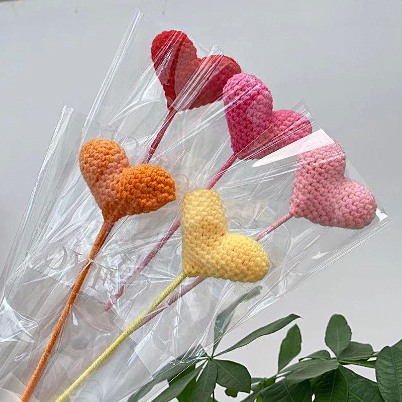 Hand Knitted Crochet Flower Heart Flowers Hand Woven Bouquet Wedding ...