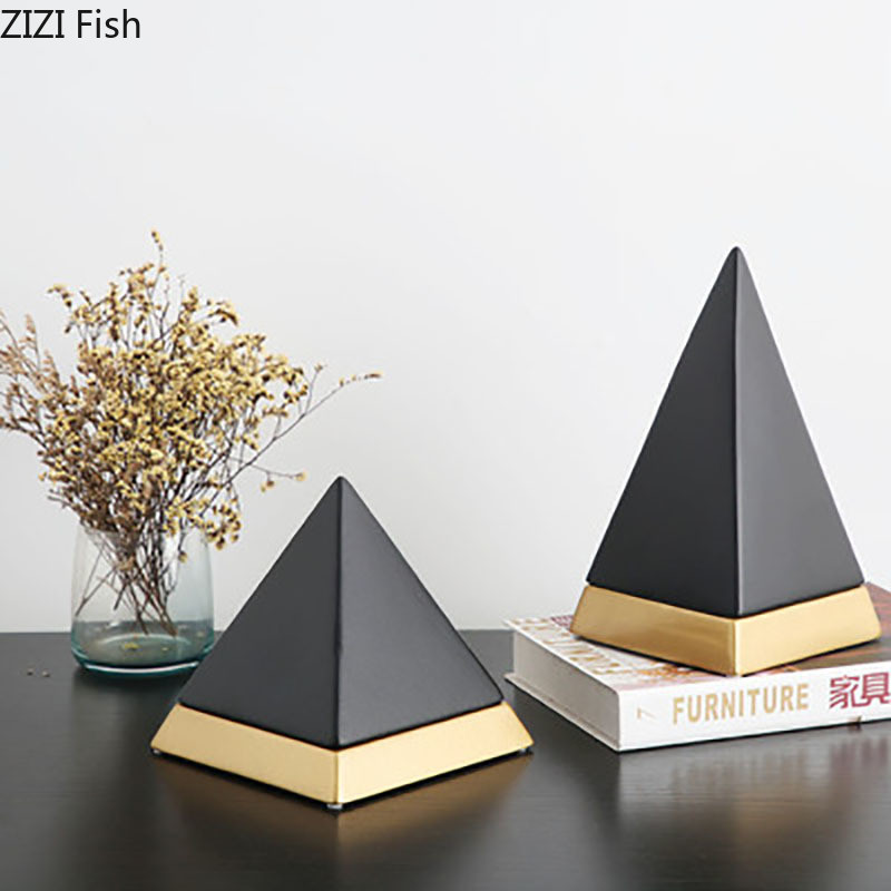 Creative Marble Texture Pyramid Ceramic Statue Desk Decoration Triangle ...