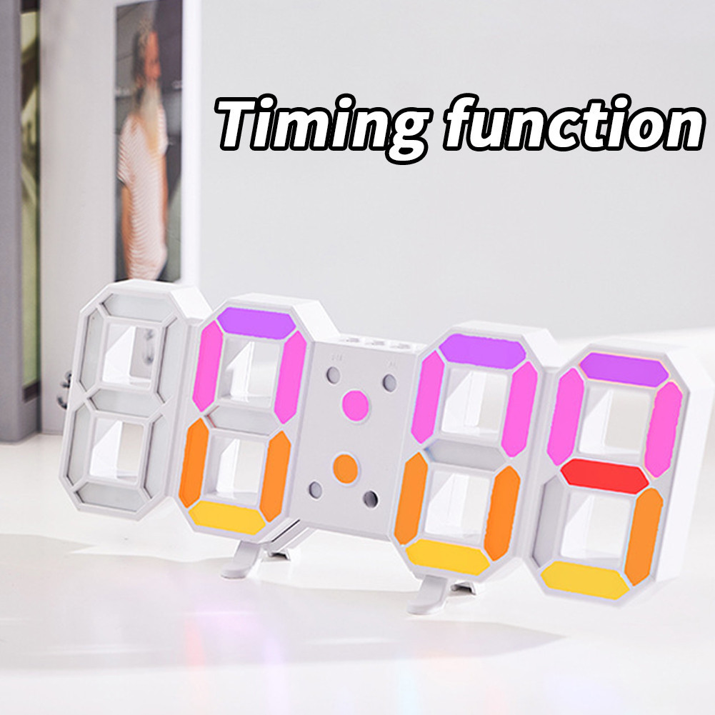 3D Digital Clock Wall Hanging Clocks RGB Lighting Night Light LED ...