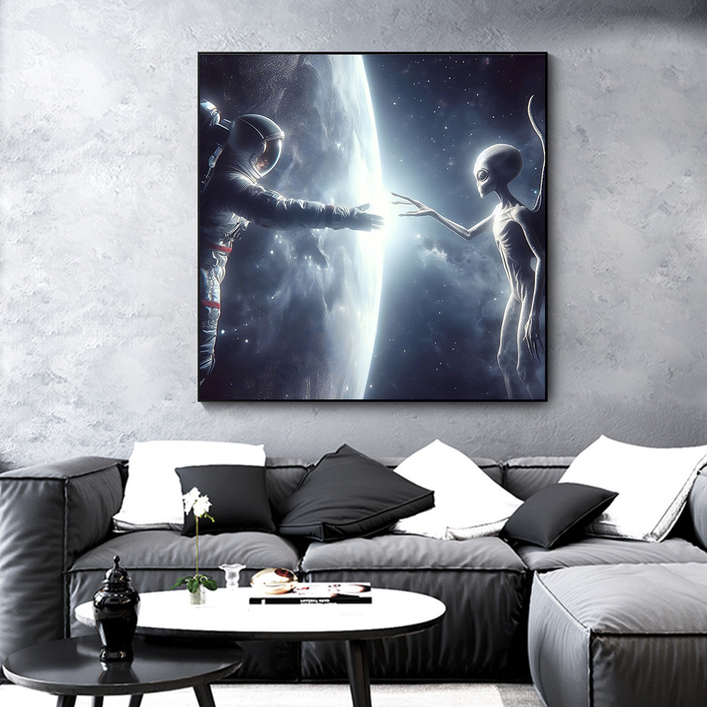Humans Meet Aliens The First Time Universe Space Astronauts Art Canvas ...