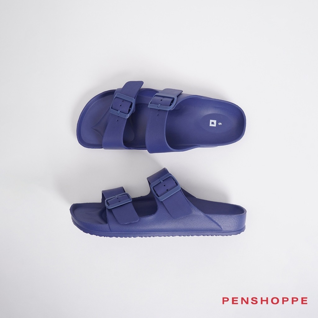 Penshoppe Two Band Slides Slippers For Men (Beige/Medieval Blue)