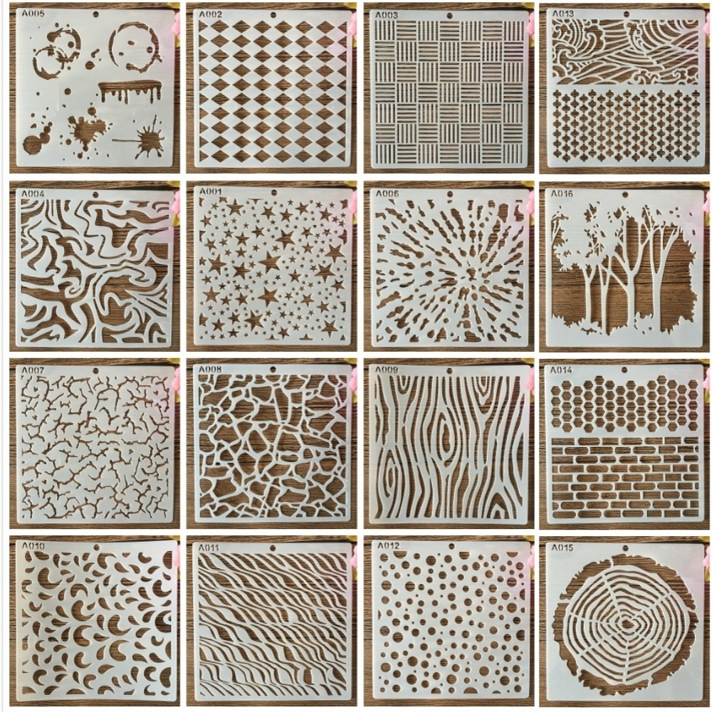16Pcs/Set 15cm Geometry Art Mosaic Texture DIY Layering Stencils Wall ...