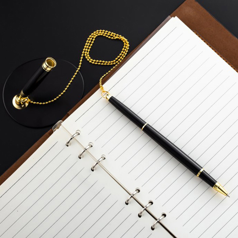Sticky Desk Pens with Chain Fixed Bank Counter Pen Metal Signature Pen ...