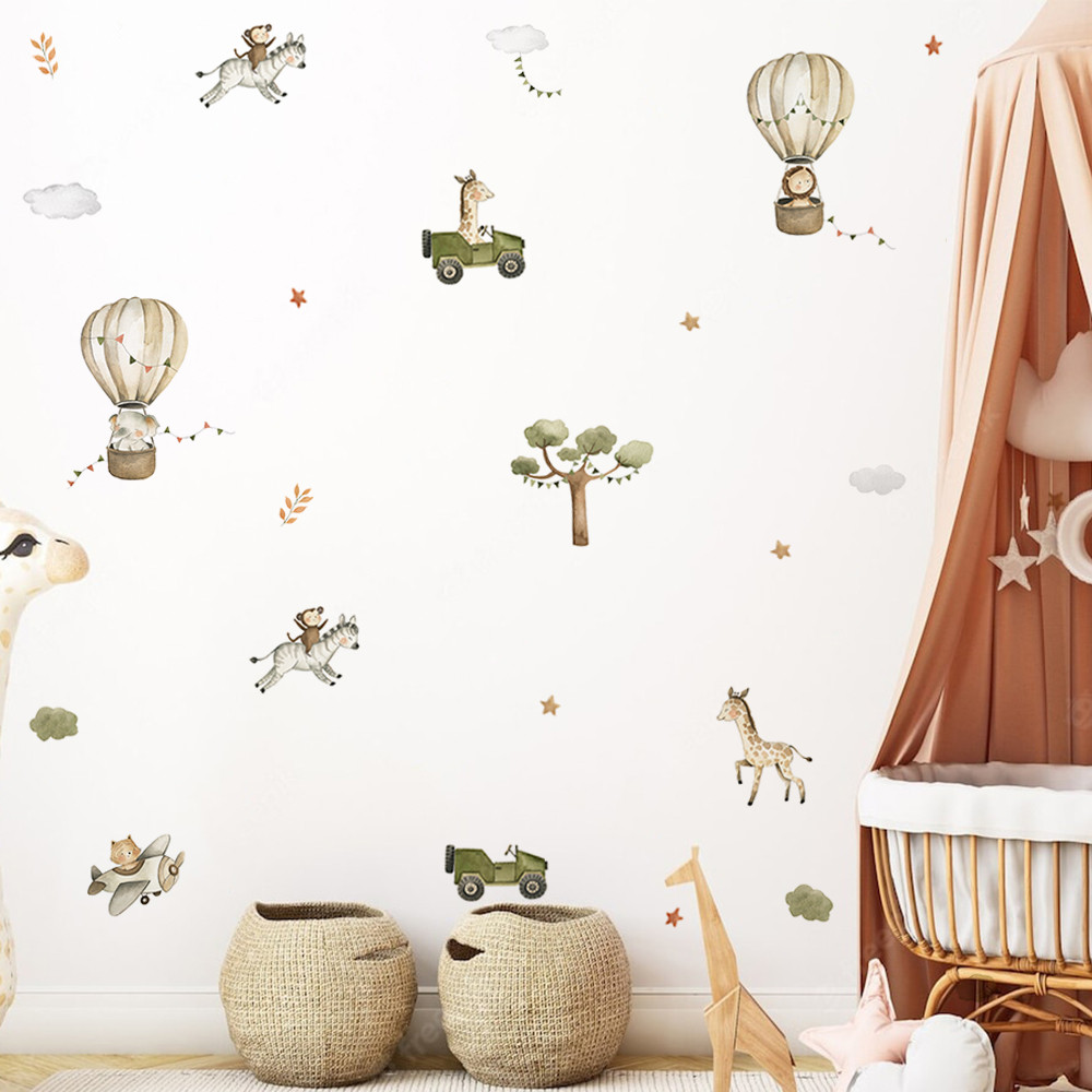 Lovely Animal Balloon Elephant Lion Giraffe Wall Stickers Nursery Home