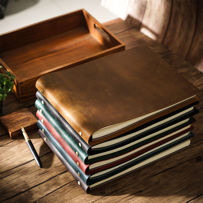 Genuine Leather Notebook A4 Size Vintage Cowhide Leather Kraft Paper ...