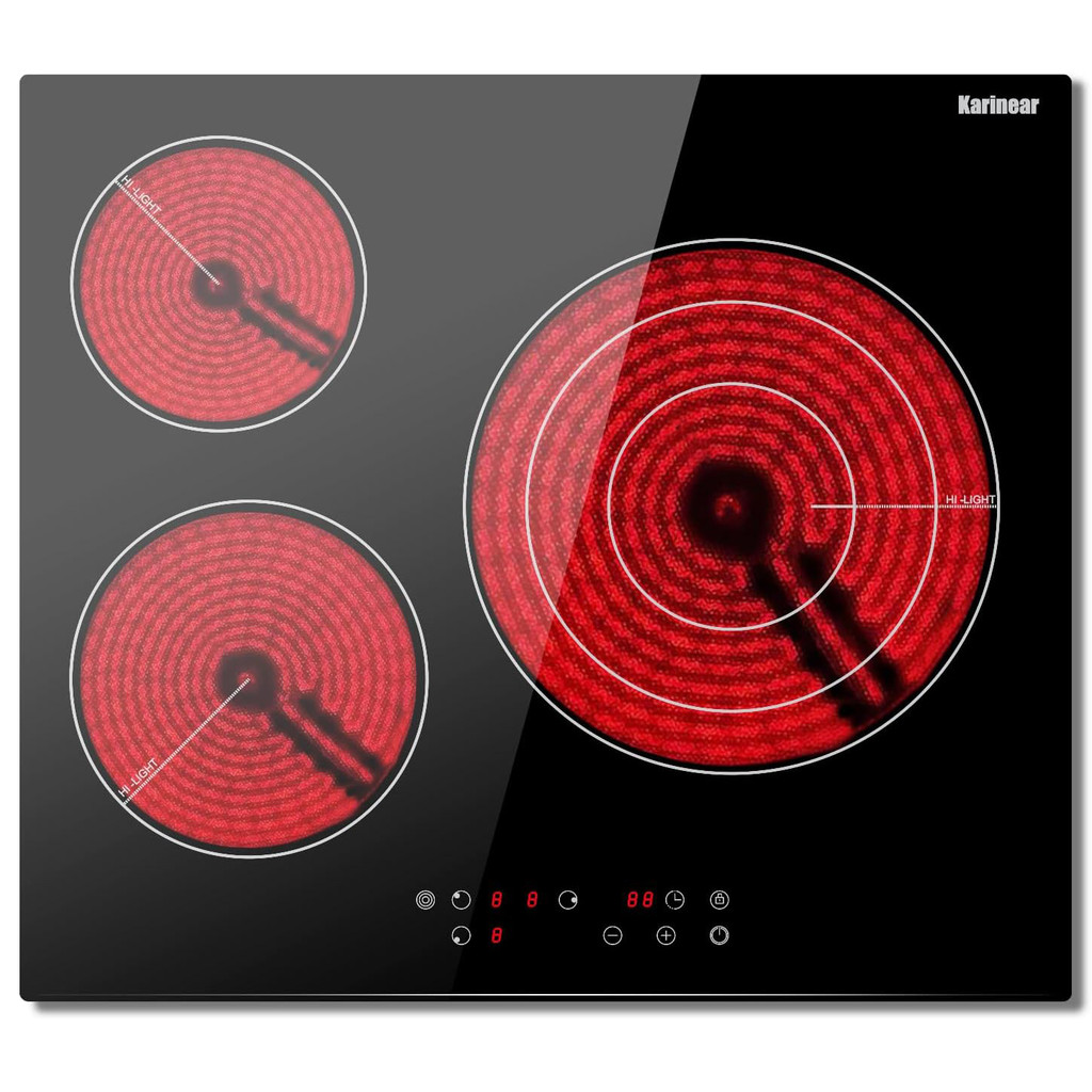 ☇Karinear Electric Ceramic Cooktop, 24 Inch Builtin, 3 Burners Hob